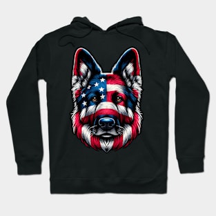 Patriotic German Shepherd: American Flag Dog Portrait. Hoodie